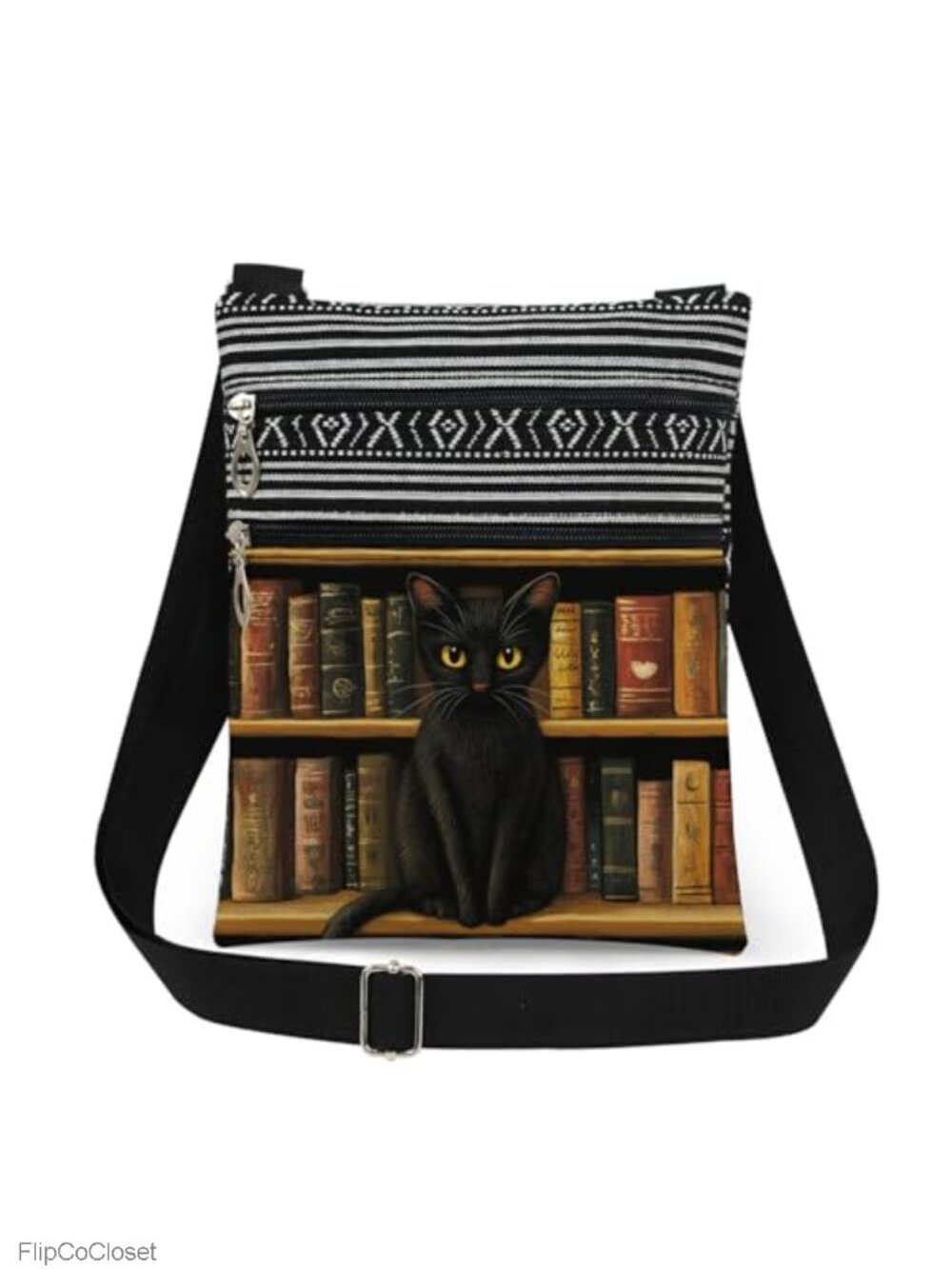 Polyester Crossbody Bag Cat Print Adjustable Strap Lightweight Purse